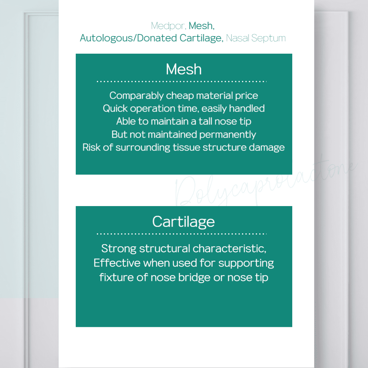 Nose tip materials- Mesh, Autologous/Donated Cartilage, silicon