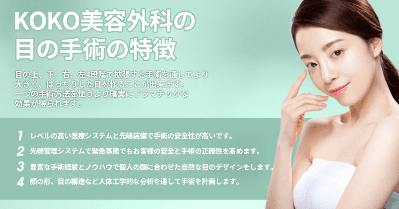 KOKO美容外科での目の整形の特徴についての画像。